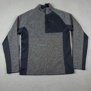 Spyder Sweater Mens Size Medium Black Gray Full Zip Up Knit Sweatshirt